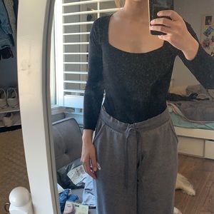 Black square neck bodysuit